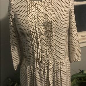 Club Monaco Cream and Black Geometric Long Sleeve Dress